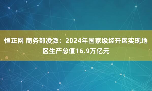 恒正网 商务部凌激：2024年国家级经开区实现地区生产总值16.9万亿元