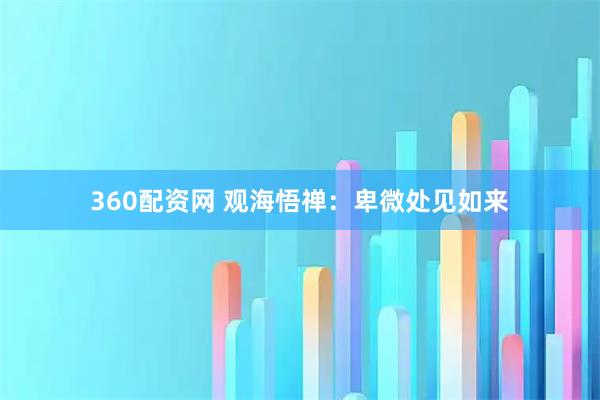 360配资网 观海悟禅：卑微处见如来